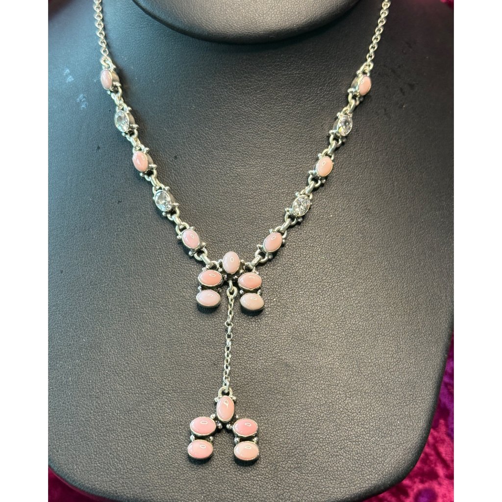 Sterling Silver Pink Conch Czs Lariat Naja Necklace With 18 Chain 232$